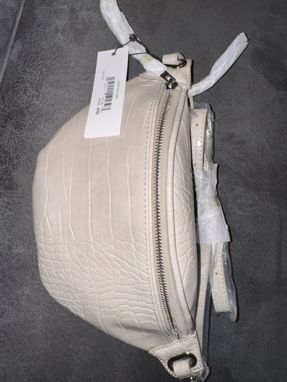 Cream Croc-Embossed Crossbody Belt Bag with Adjustable Strap